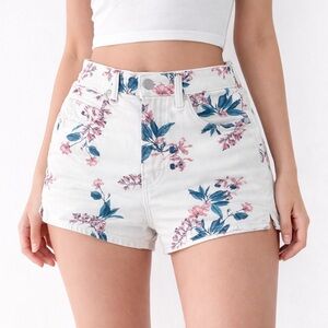 Lucky Brand Floral Denim Shorts White Pink Mid Rise Size 2 (S)